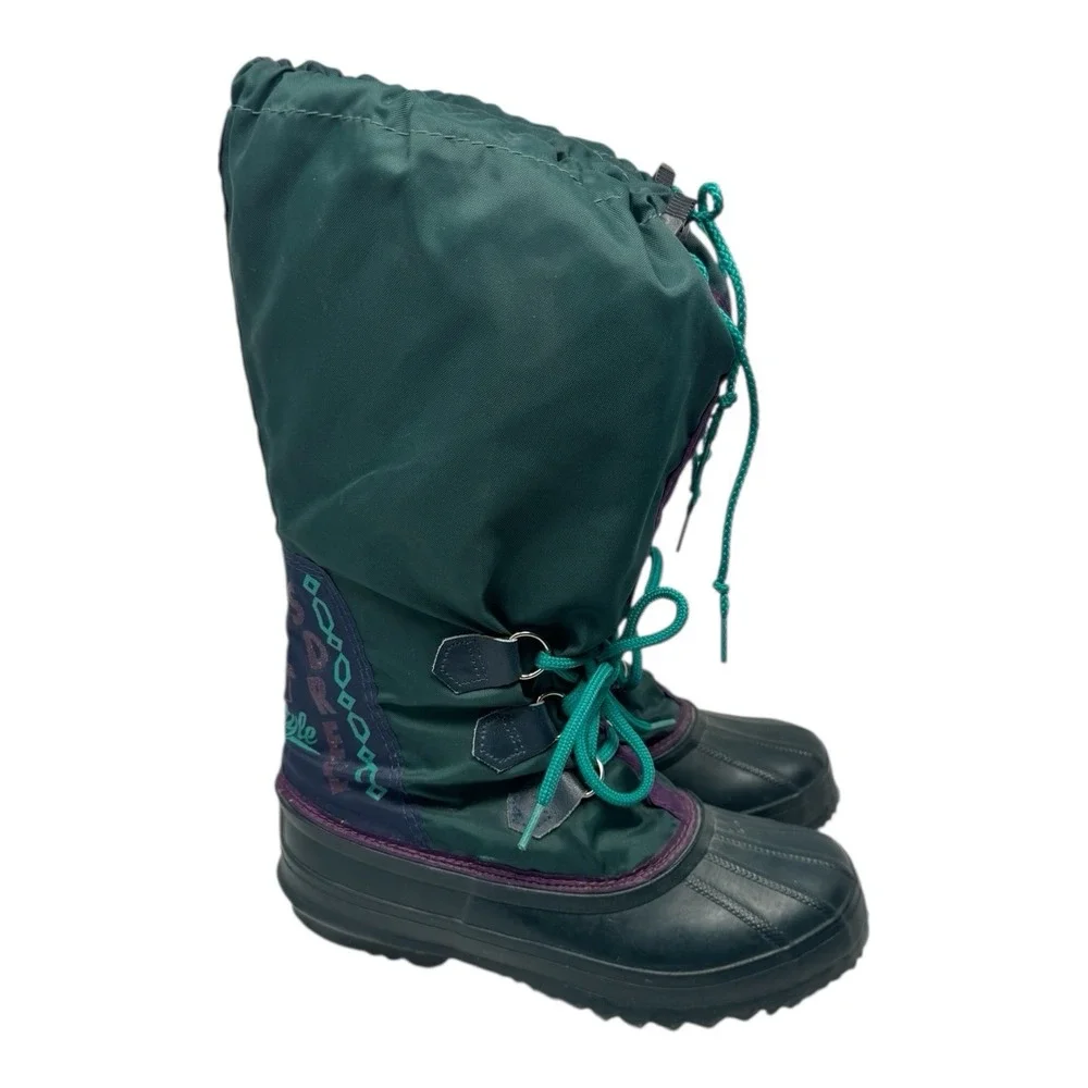 RaRE!🤯90s Sorel❄️‎ Freestyle Chunky Tall Snow Boots Felt Liner Canada Green 7